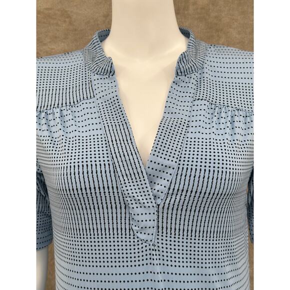 Grayson Dress Womens Medium Blue Stripe Dots Shift V-Neck Office Work‎ Travel - Picture 2 of 10